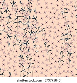 Seamless pattern design with hand drawn flowers and floral elements, vector illustration