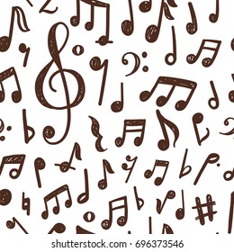 Seamless pattern design with hand drawn musical notes