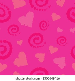 Seamless pattern design with hearts in pink on pink background