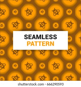Seamless Pattern Design of honeybees and honeycombs vector background wallpaper print ready