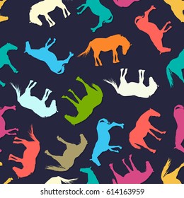 Seamless Pattern Design With Horse Silhouettes In Colors