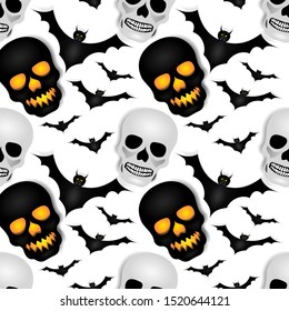 
seamless pattern design of human skulls and bats. design to commemorate Halloween Day and Day of Death. designs are ready to be printed on fabric, paper, and related to the design.