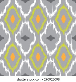 Seamless pattern design in ikat style, perfect for fabric prints, object surfaces, web backgrounds etc. Fully editable eps vector.