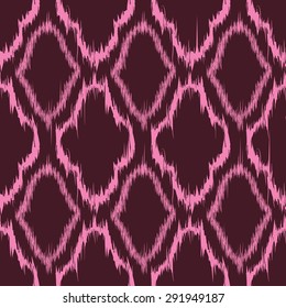 Seamless pattern design in ikat style, perfect for fabric prints, object surfaces, web backgrounds etc. Fully editable eps vector.