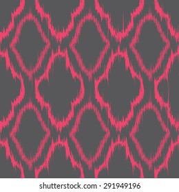 Seamless pattern design in ikat style, perfect for fabric prints, object surfaces, web backgrounds etc. Fully editable eps vector.