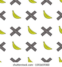 
seamless pattern design illustration of bananas and duct tape. white background. for fruit wallpapers and graphic design needs. can print on fabric / shirt.