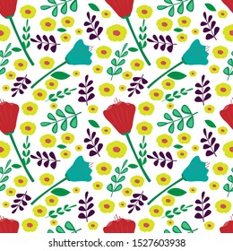 seamless pattern design illustration of flowers and leaves with colorful textures. white background. designs for wallpaper, carpets and ready to print anywhere