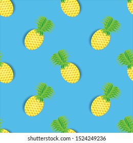 
seamless pattern design illustration of a pineapple with a shadow effect. blue background. design for fruit wallpaper and ready to print on fabric.