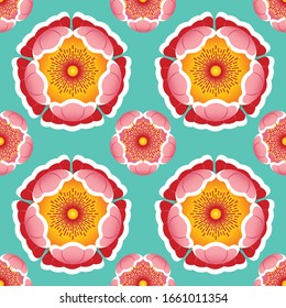 The seamless pattern design was inspired by colourful flowers. Vector illustration.