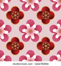 Seamless pattern design was inspired by colourful flowers. Vector illustration.