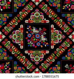 Seamless pattern design inspired by traditional Hungarian embroidery