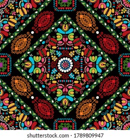 Seamless pattern design inspired by traditional Hungarian embroidery