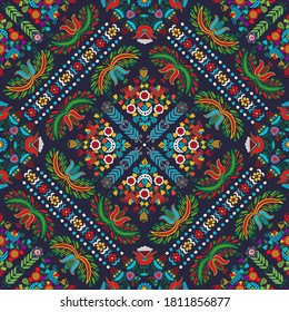 Seamless pattern design inspired by traditional Hungarian embroidery