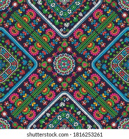 Seamless pattern design inspired by traditional Hungarian embroidery