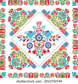 Seamless pattern design inspired by traditional Hungarian embroidery