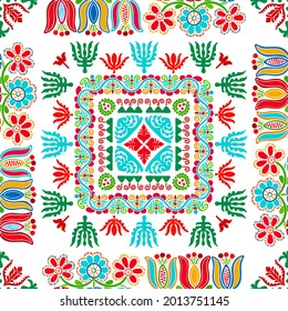 Seamless pattern design inspired by traditional Hungarian embroidery