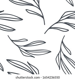 Seamless pattern design with leaf twig on white background. Doodles and sketches vector illustrations.