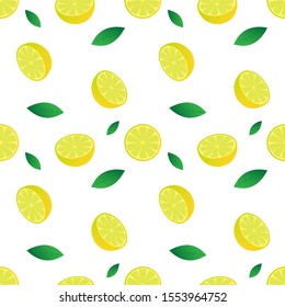 
seamless pattern design of lemon and green leaves. with white background. for the purposes of modern fruit design.