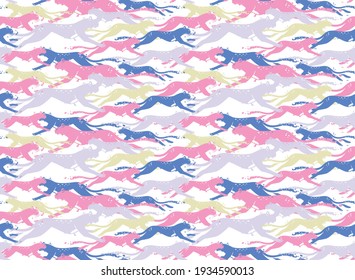 Seamless pattern design with leopard running on white background illustration vector.