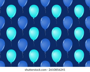 Seamless pattern design of light and dark blue balloons floating on dark blue background, for background, wallpaper, wrapping paper or other decorative purposes.