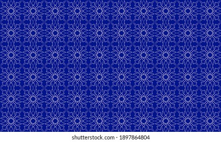 nahtloses Musterdesign, Zeilenmuster, Henna, Batik, Mandala, Blume, abstrakter Hintergrund, blauer Hintergrund, geeignet zum Einpressen in Kleidung, Stoff, Mustergrafik-Konzept