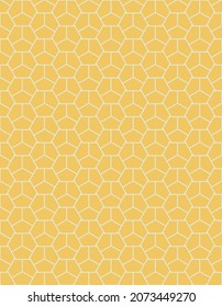 Seamless Pattern design with a minimalist style mosaic with mustard yellow and white colors. Background with a geometric pattern with black hexagons