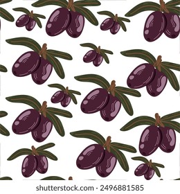 Seamless pattern design with Olives  Silhouette on. Exotic botanical background in sketch style.