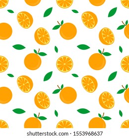 
seamless pattern design orange and green leaves. with white background. for the purposes of modern fruit design.