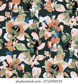 Diseño de patrón sin fisuras, naranja y verde mezclado Grande patrón de flores, para ideas de impresión textil, impresión digital o Imagen de fondo.