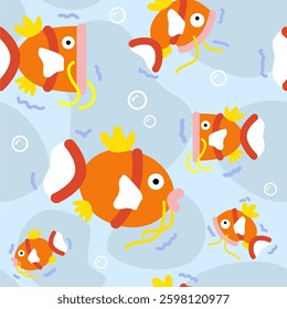 a seamless pattern design of orange swimming fish