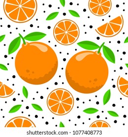 Seamless pattern design with oranges on white background. Can be used as background, on packaging paper or textile. Flat style editable vector graphics illustration. 