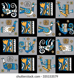 Seamless pattern; design; ornament; decorative elements; bird; poultry;