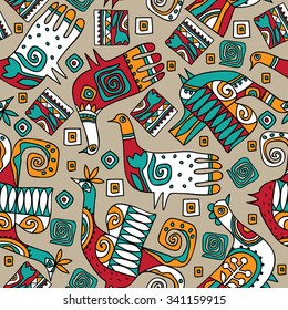  Seamless pattern; design; ornament; decorative elements; bird;