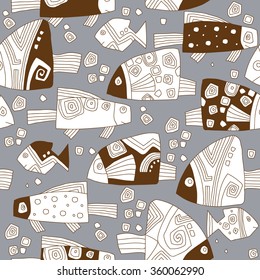 Seamless pattern; design; ornament; decorative elements; fish;