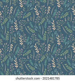 Seamless pattern design of pastel objects. Doodle of leafs.