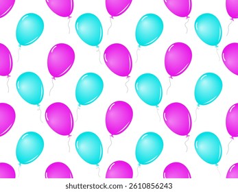 Seamless pattern design of pink and blue balloons floating on white background, for background, wallpaper, wrapping paper or other decorative purposes.