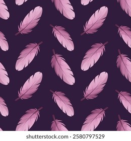 Seamless pattern design with pink feathers. Romantic, magic love, valentine's day, esoteric concept. Vector illustrations for scrapbooking, wrapping paper, background, wallpaper.
