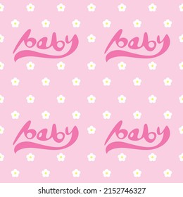 Patrón sin inconvenientes para el diseño e impresión de embalajes, textiles, fondos. El delicado dibujo de flores para niños con letras en estilo de caricatura