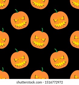 
seamless pattern design pumpkin character. the orange texture is lit. with a black background. design to commemorate Halloween day.