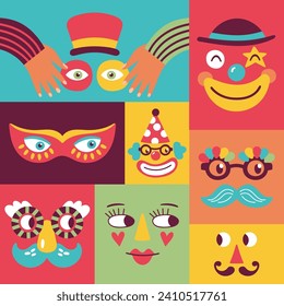 Seamless pattern design for Purim with cute carnival elements. Childish background for wrapping paper, textile and wallpaper