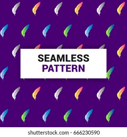Seamless Pattern Design of purple background and colorful feathers vector background wallpaper print ready