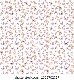 seamless pattern design ready for print with cute white tabby cat illustration