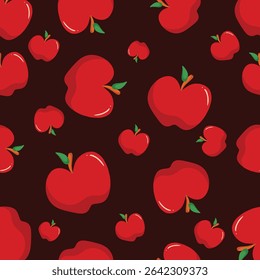 Seamless Pattern Design Red Apples on Dark Background - Perfect for Fall, Autumn, and Food Themed Projects