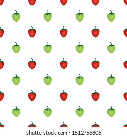 Seamless pattern design of red and green strawberries. white background. Modern wallpaper vector.