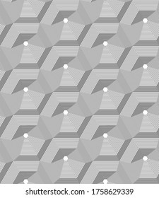 Seamless pattern design with regular hexagons. contour polygon. Honeycomb wallpaper. Repeated white interlocking polygons tessellation on black background. 