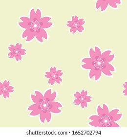 Seamless pattern design of sakura cherry blossom flower in spring time in pattern design. Minimal modern Japanese pattern texture design
