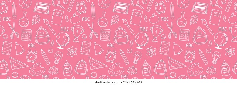 Seamless pattern design with school supply. Abstract background. Banner. Vector illustration