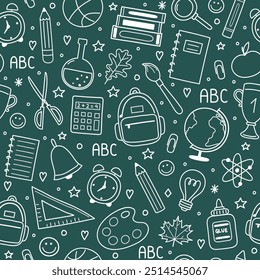 Seamless pattern design with school supply. Abstract background. Vector illustration