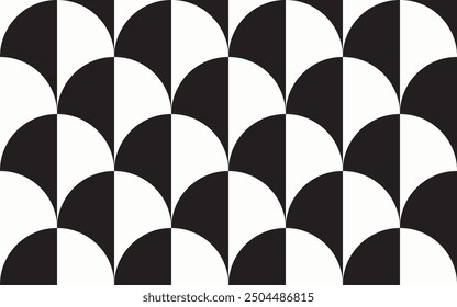 Seamless pattern design in semi-circular shape, combination of black and white, very beautiful for decoration, wallpaper, wrapping paper, fabric, background etc.