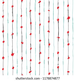 Seamless pattern design with sloppy doodle stripes and knots or dots, abstract repeating background for web and print